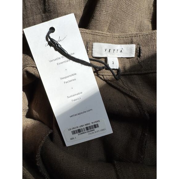 NWD Vetta Wide Leg Apron Linen Pants Size 2 Olive Green Cropped High Rise - Picture 10 of 11